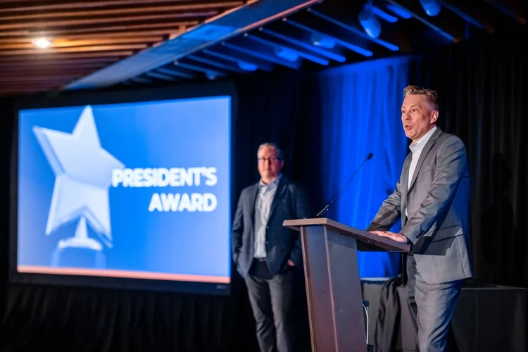 Guests socializing at corporate awards dinner Inverness Denver Englewood Colorado