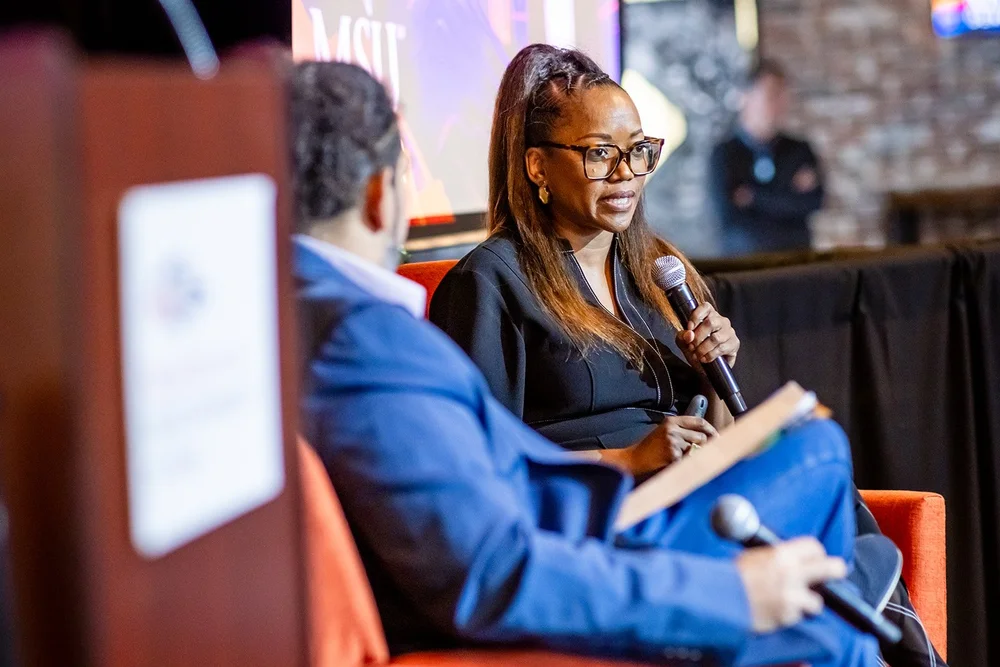 Erika Alexander speaking during keynote conversation MSU Denver MLK Peace Breakfast Mile High Station Denver